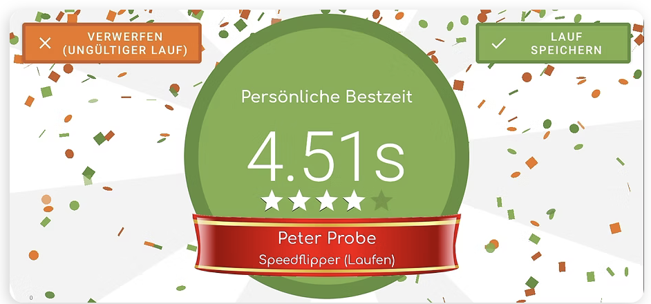 Persönliche Bestzeit: 4,51 Sekunden und vier Sterne